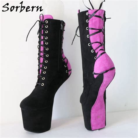 sorbern knee high heelless 28cm high heels wedge platform boot fetish unisex shoes lace up