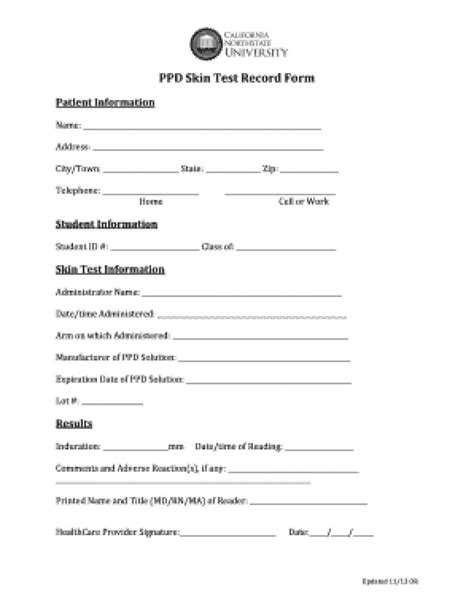 Employment Blank Printable Tb Skin Test Form 2023 Calendar Printable