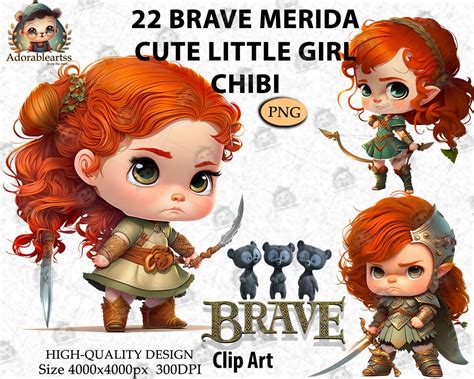 Princess Merida Clipart Brave Cute Girl Chibi Birthday Princess