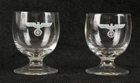 A Pair Of German Wwii Nazi Schnapps Glasses With 3rd Reich Eagle Motif 7cm High