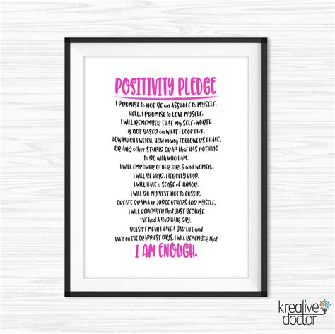 Positivity Pledge Wall Art Positive Quotes Motivational Etsy