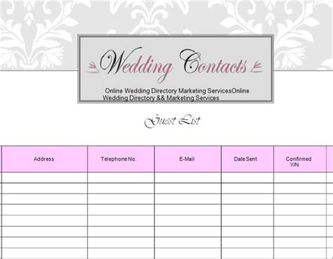 Wedding Guest List Template Free Download Printable Best For Mac