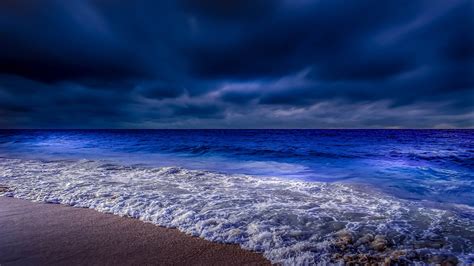 2560x1440 Sea Shore Waves At Night Time 4k 1440P Resolution HD 4k