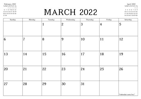 Blank March 2022 Calendar Free Printable Printable Form Templates
