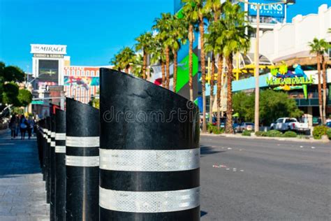 Line Of Pedestrian Safety Posts Bollards Installed Along The Las