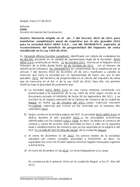 Formato Carta Requerimiento Dian