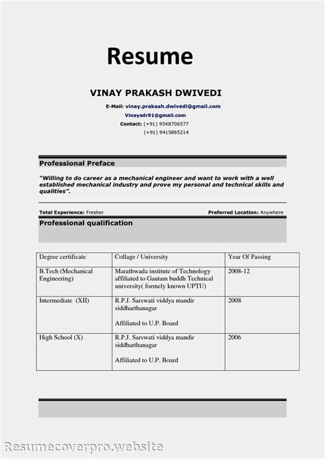 Resume format samples >> freshers and internship; Best Cv Format For Freshers Mechanical Engineers | Internship resume, Engineering internships ...