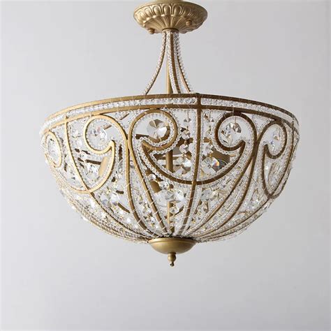 American Country Crystal Ceiling Lamp Iron Living Room Lamp Simple
