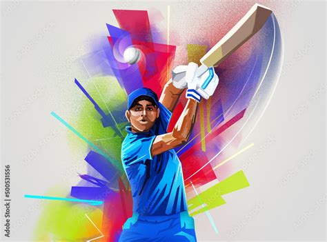 Colorful Abstract Cricket Player Illustration Stock Illustration