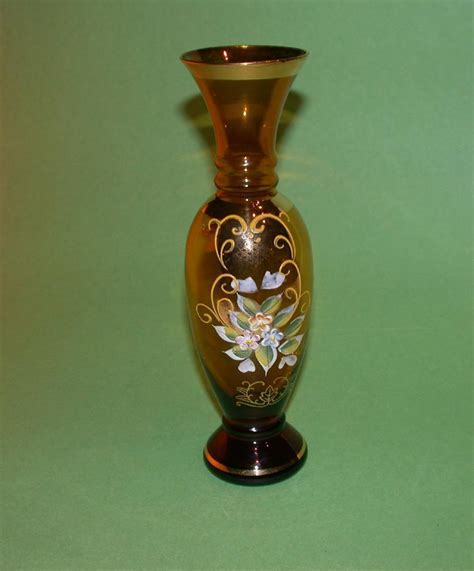 Vintage Bohemian Art Glass Vase Decorated From Barkusfarm On Ruby Lane