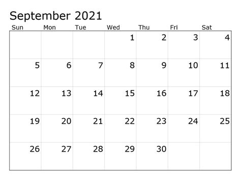 September 2021 Calendar Printable Pdf Printable Calendar 2021