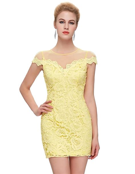 Buy Women Yellow Lace Dress 2017 Summer Style Elegant Cap Sleeve Bodycon