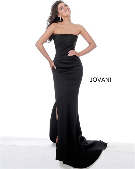 Jovani Black Strapless Straight Neck Scuba Evening Gown
