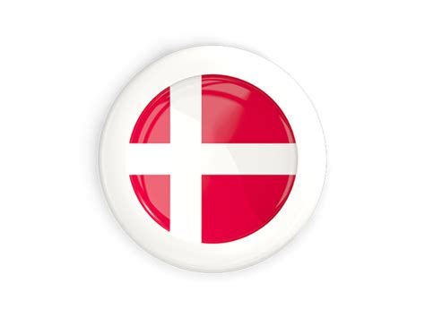 White Framed Round Button Illustration Of Flag Of Denmark