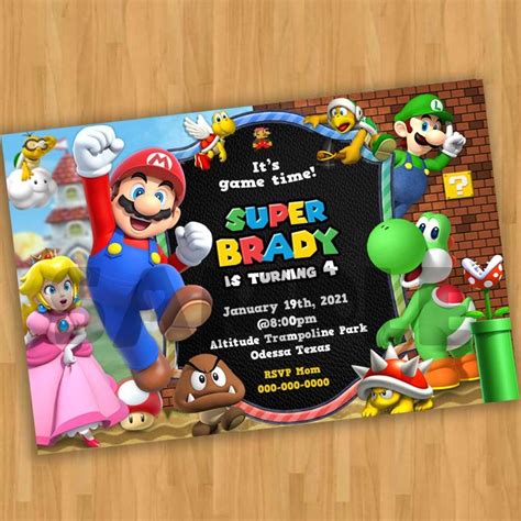 Super Mario Bros Digital Birthday Invitation Card Printable Etsy