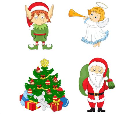 Cartoon Vector Illustrations Of Santa Claus And Friend Christmas Tree Winter Holidays Design