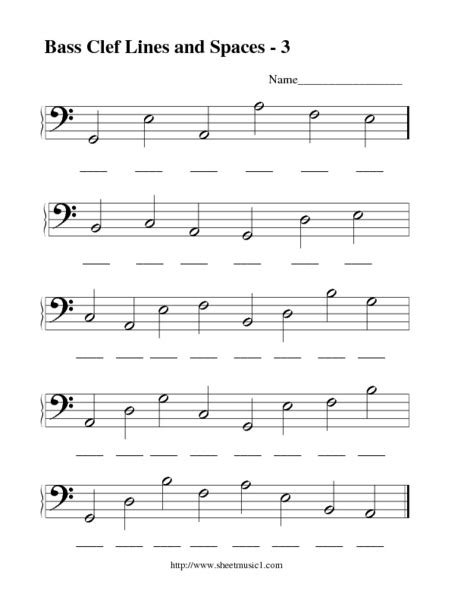 Bass Clef Lines And Spaces 3 Worksheet For 3rd 4th Grade Lesson Planet