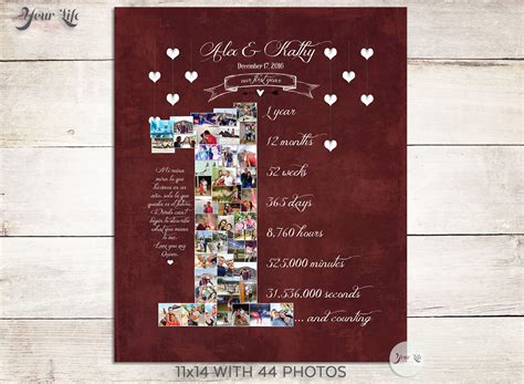 1st ANNIVERSARY- HEARTS, Anniversary Photo Collage, Anniversary Gift for Boyfriend, Anniversary ...