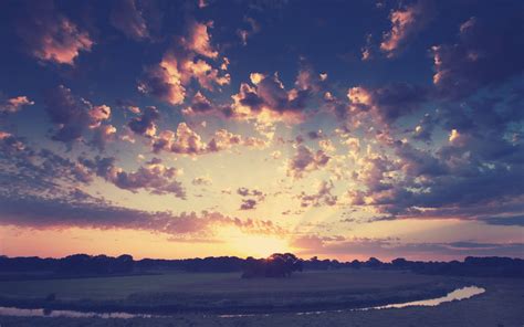 Landscape Nature Sunset Sky Clouds River Wallpapers