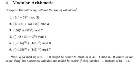 Solved 4 Modular Arithmetic Compute The Following Without Chegg Com