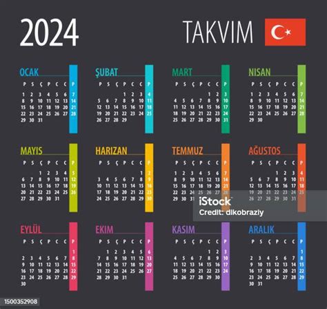 2024 Calendar Vector Illustration Template Mock Up Turkish Version向量圖形及