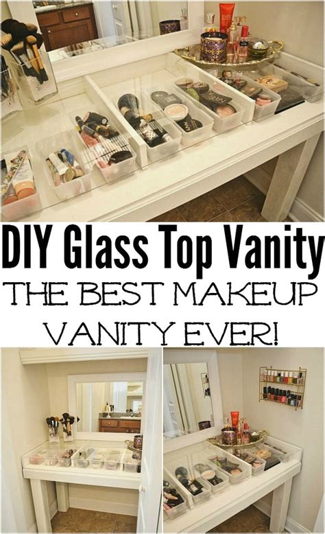 Even if you don't spend much time on makeup or hair styling yourself, a dressing table can be used to display heirloom combs, jewelry boxes and hand mirrors, along with a collection of perfume. DIY Glass Top Makeup Vanity - Liz Marie Blog
