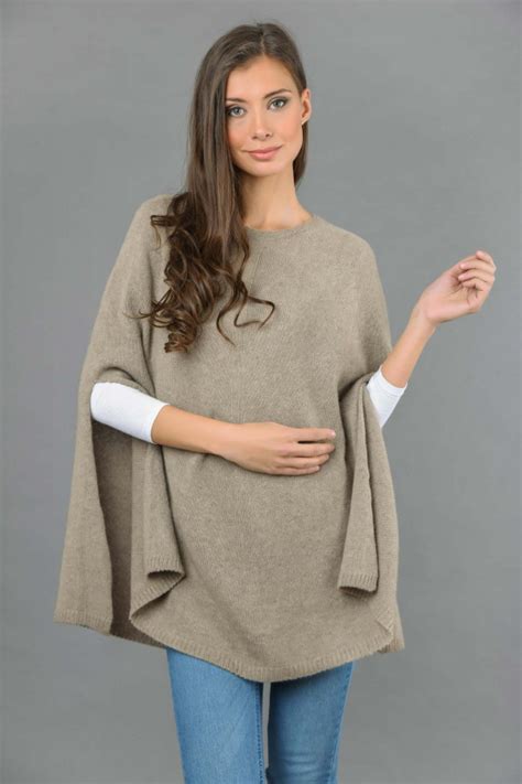 pure cashmere poncho cape plain knitted in camel brown italy in cashmere australia