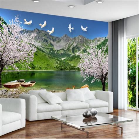 Beibehang Custom 3d Wall Paper Beautiful Lake Tourist Scenic Mural Sofa