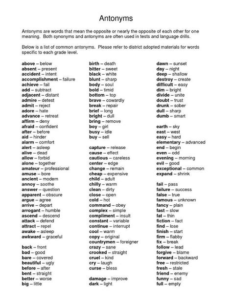 Vocabulary List by Opposites (or Antonyms) | Learn English Online