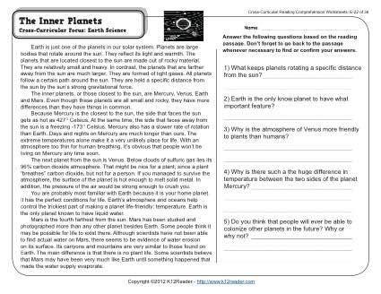 Reading is a very important part of learning a language. The Inner Planets | Reading comprehension worksheets, Reading comprehension, Comprehension ...