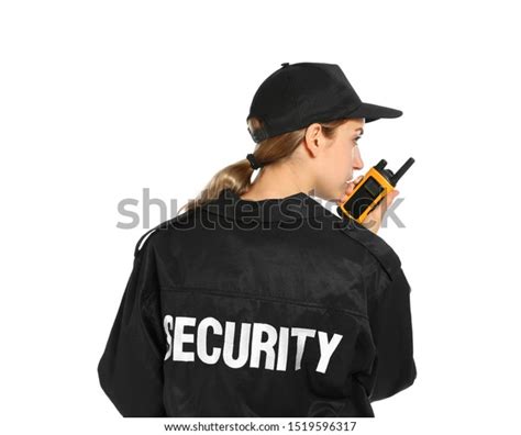 Female Security Guard Uniform Using Portable Foto De Stock 1519596317