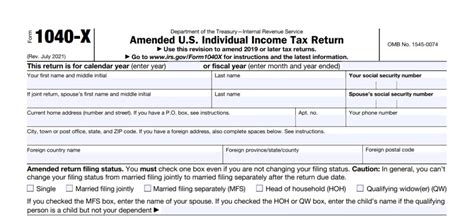 Form 1040x Instructions Filling Out Line By Line Xoa Tax