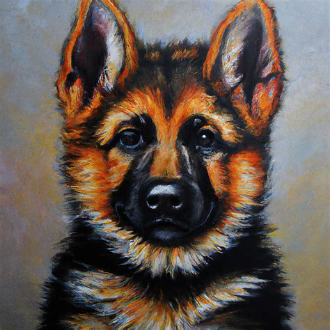 Cute German Shepherd Puppy Dog Art Painting By Stellart Studio Pixels