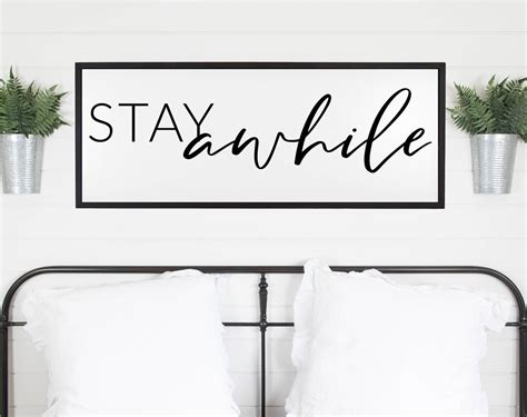 Stay Awhile Sign Framed Wood Signs Living Room Wall Decor Etsy New