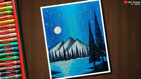 Beautiful Moonlight Night Scenery Drawing With Oil Pastels The Two