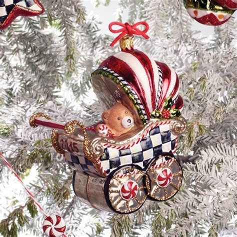 Mackenzie Childs Glass Ornament Babys First Pram Baby Ornaments