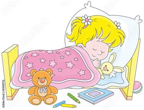 Vecteur Stock Little Girl Sleeping In Her Bed Adobe Stock