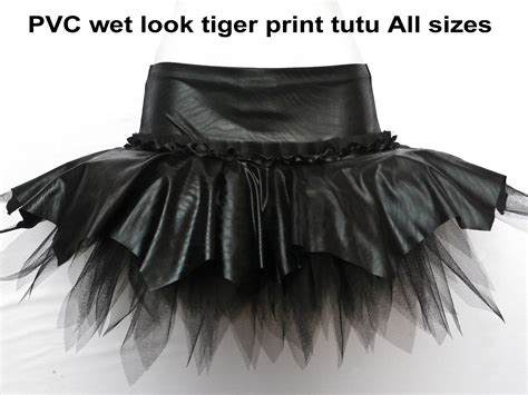 Tutu Mini Skirt Pvc Wet Look Black Animal Tiger Print Gothic Punk