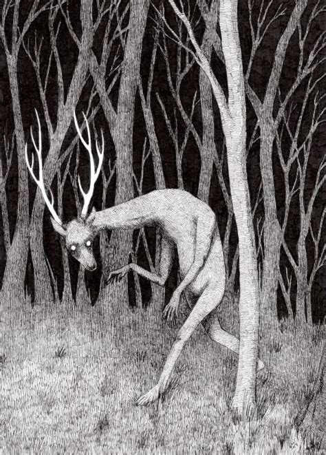 Drawing Illustration Art Black And White Creepy Weird Forest Pen Deer Spooky Pen And Ink Micron
