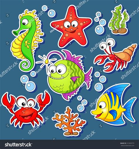 Stickers of cute cartoon sea animals | Cartoon sea animals, Sea animals drawings, Sea animals