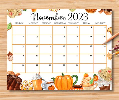 Editable November 2023 Calendar Happy Cozy Thanksgiving With Etsy