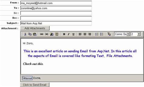In this article, we'll show you how to write a job application email that emphasises your competitive advantage, and provide some sample emails that you can use too. Sending Email from ASP.NET using Formatted Text Editor and ...
