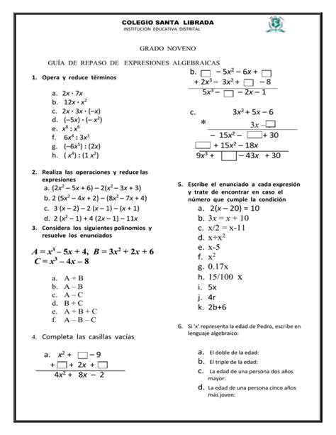 Guia Expresiones Algebraicas Octavo Basico Matematicas Unidad Hot Sex