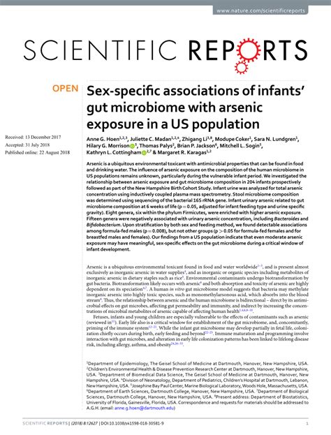 Pdf Sex Specific Associations Of Infants Gut Microbiome With Arsenic Exposure In A Us Population