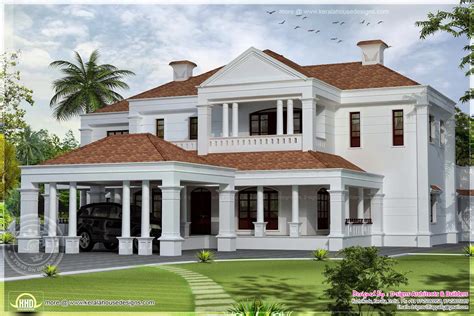 5900 Sq Ft Colonial Style Villa Exterior Elevation Kerala Home Design