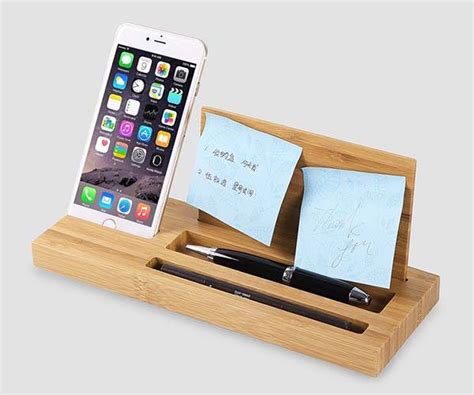 Bamboo Desk Organizer With Integrated Phone Holder Gadgetsin