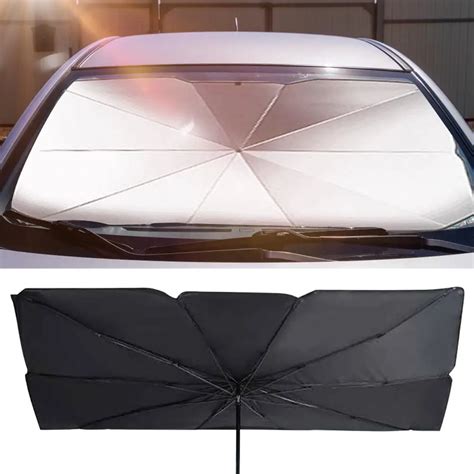 Car Front Windshield Sunshade Umbrella Foldable Car Retractable Silver