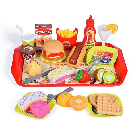 40 Pcs Play Food Toys Pretend Play Kitchen Set Cutting Fruits Play