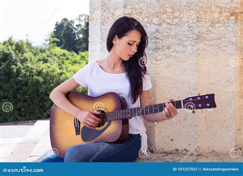 Beautiful Woman Playing Acoustic Guitar Stock Image Image Of Person