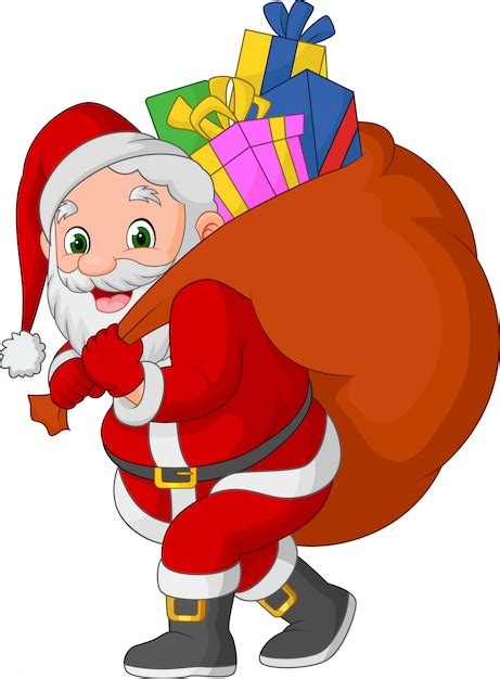 Premium Vector Cartoon Santa Claus Carrying A Sack Of Ts